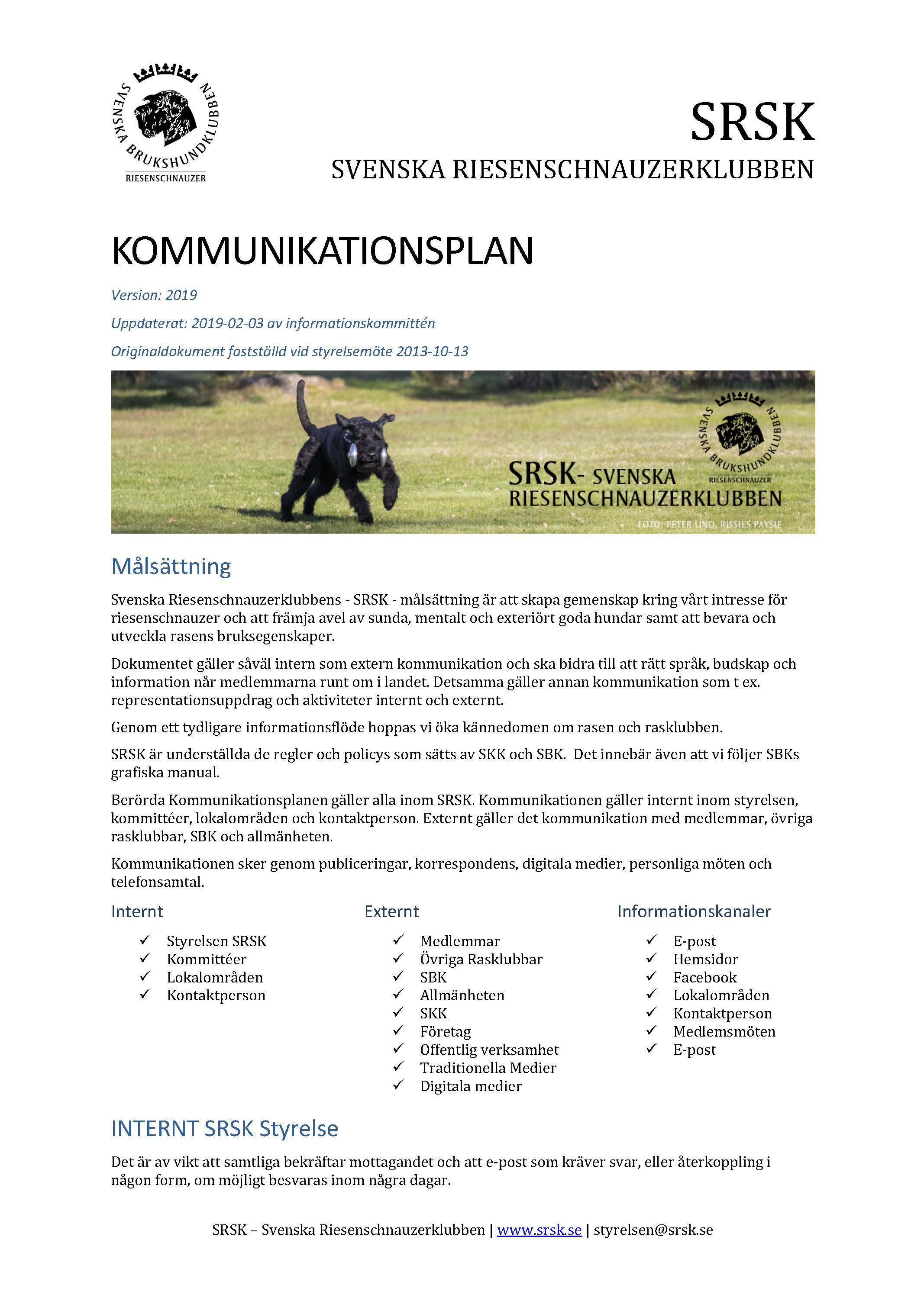 Kommunikationsplan SRSK 2019 Page 1